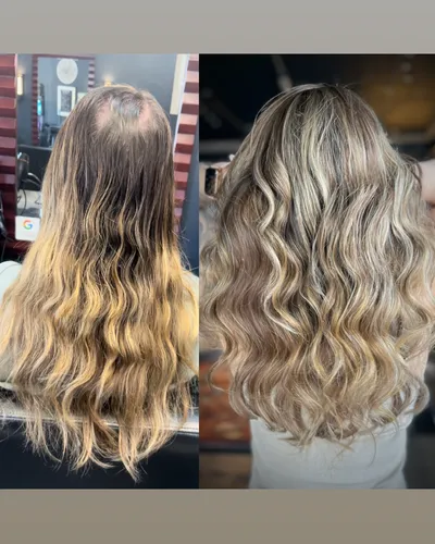Before and after — topper and extension hair integration system