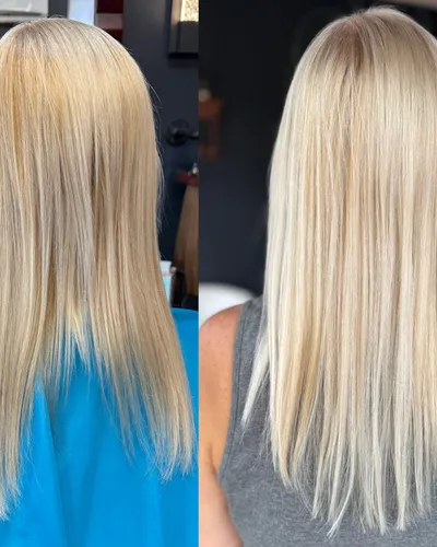 Before and after — keratin fusion extensions for added length and volume
