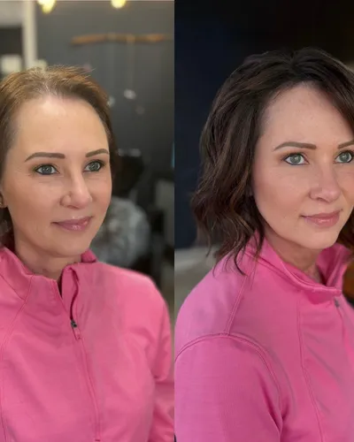Before and after — hair integration system for added length and fullness